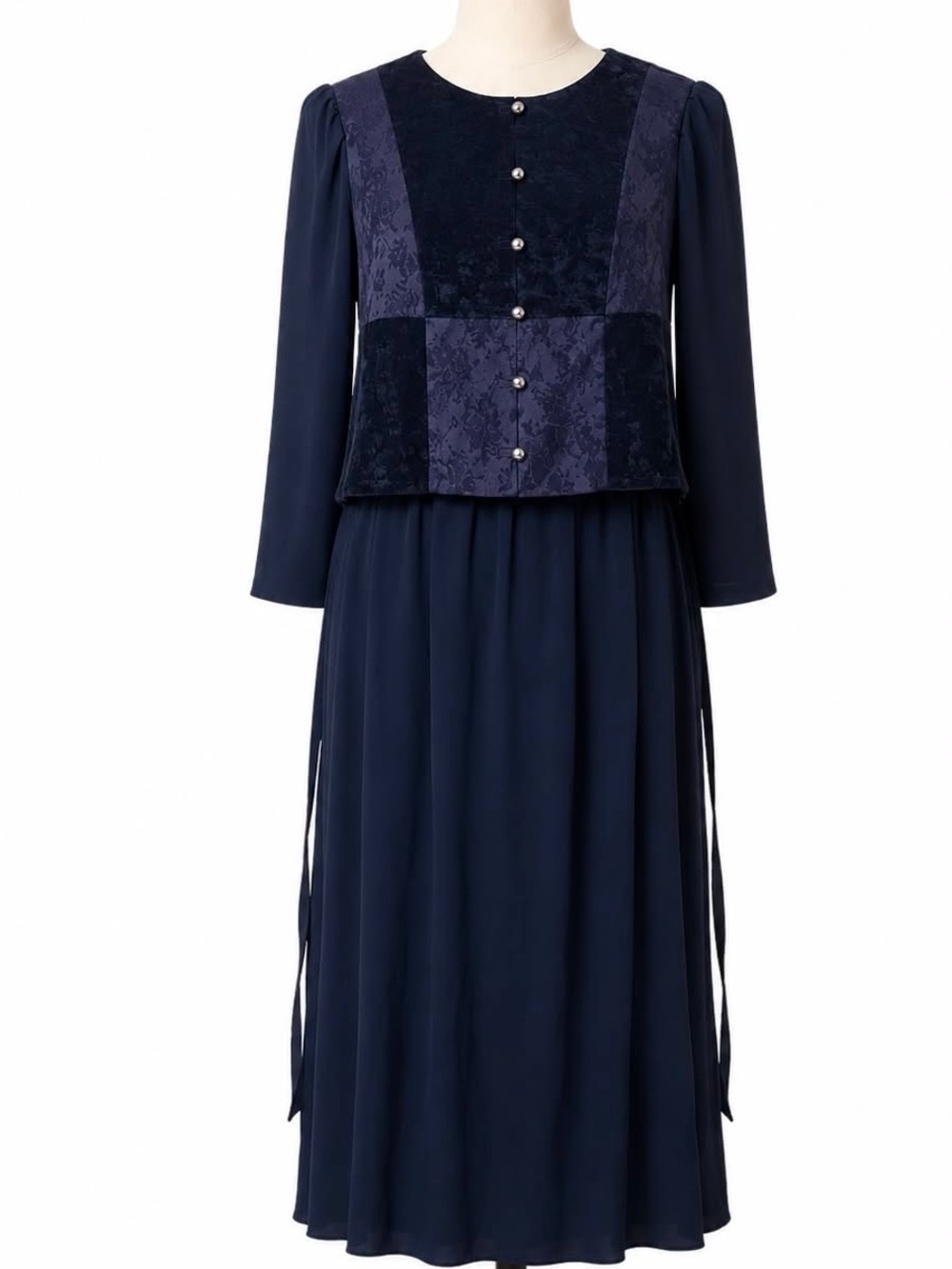 Vintage 90s Velvet Patchwork Maxi Dress Navy Modest Plus 18 1X